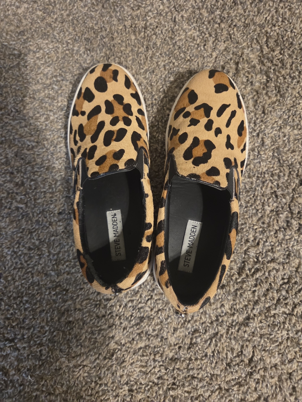 Steve Madden Womens Leopard Slip-On Sneakers, Size 7.5 - Tan & Black, Cow Hide,